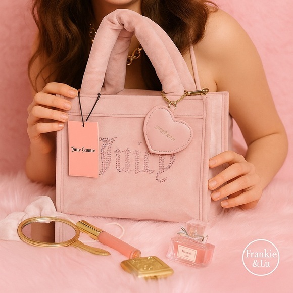 Juicy Couture Handbags - Juicy Couture Dusty Blush Velour Mini Tote Bag w Heart Charm NWT